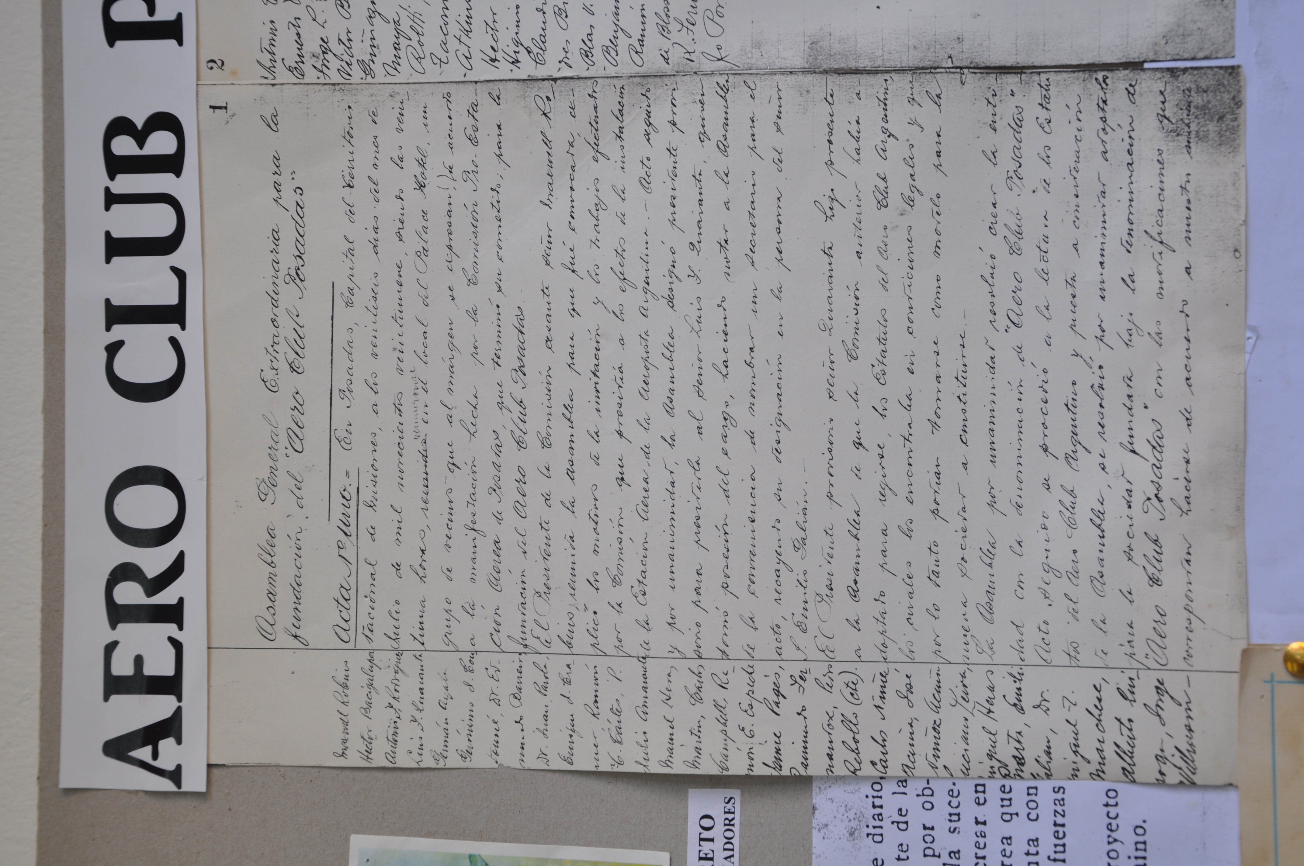 Acta fundacional manuscrita del Aero Club Posadas, 25 de julio de 1929