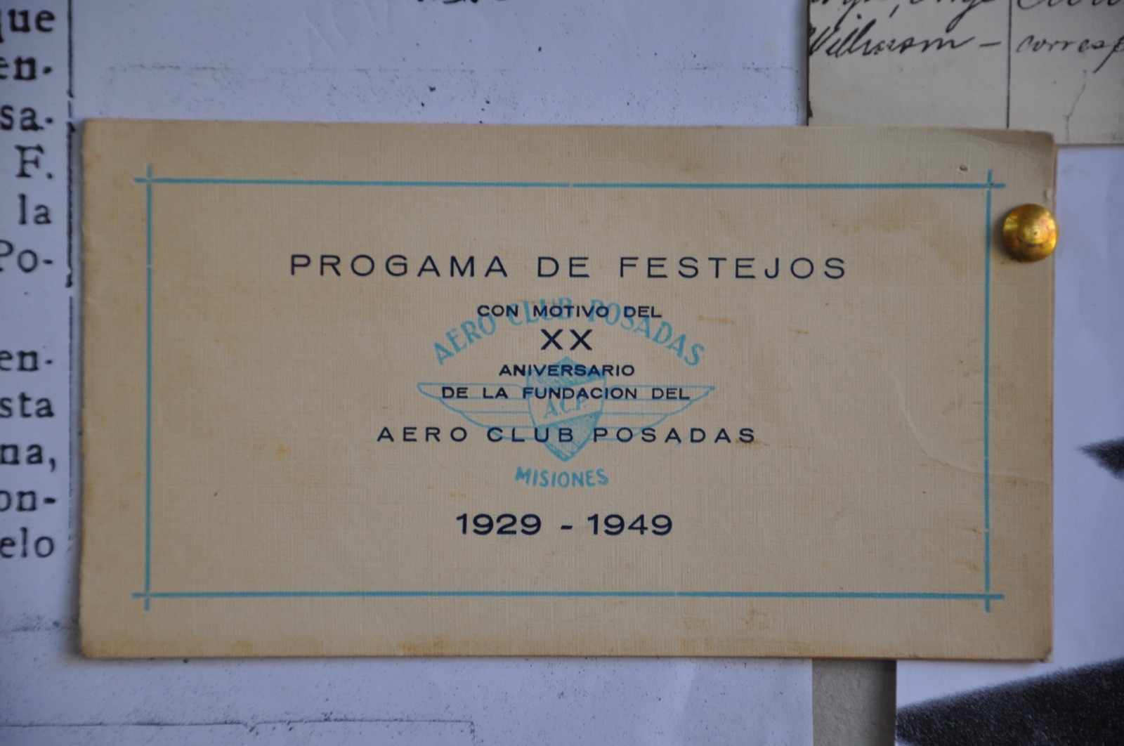 Programa de festejos del XX Aniversario del Aero Club Posadas, 1929-1949